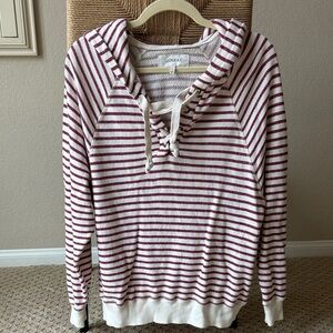 THE GREAT. Burgundy and White Striped Women's Sweatshirt